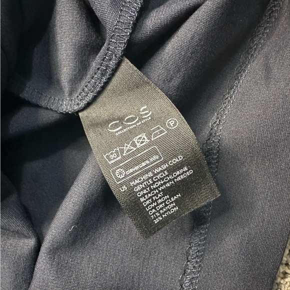 COS Short Sleeve Dress Large Navy knee length midi fit & flare office neutral - Picture 5 of 8